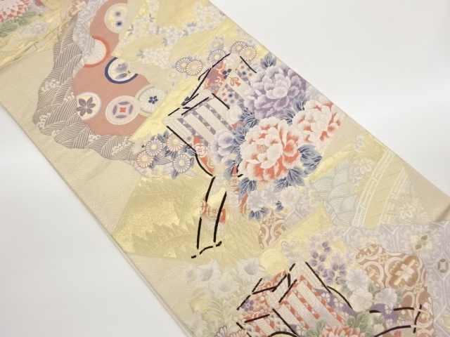 JAPANESE KIMONO / FUKURO OBI / WOVEN GOSHO CART & CLASSICAL PATTERN 